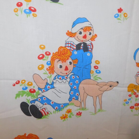 Vintage 1977 Raggedy Ann & Andy doll Twin Flat Bed Sheet / Fabric Wabasso - Picture 8 of 9